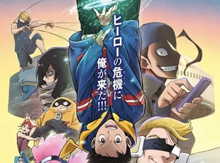 Karakter anime dalam aksi heroik.